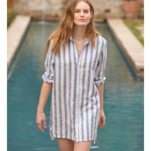 Frank And Eileen Hunter Striped Blue and White Shirt Dress Large
